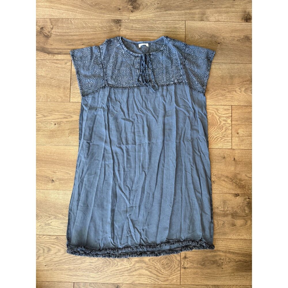 SUNDANCE M Blue Embroidered Fringe Denim Blue Die Babydoll Tunic Dress Boho